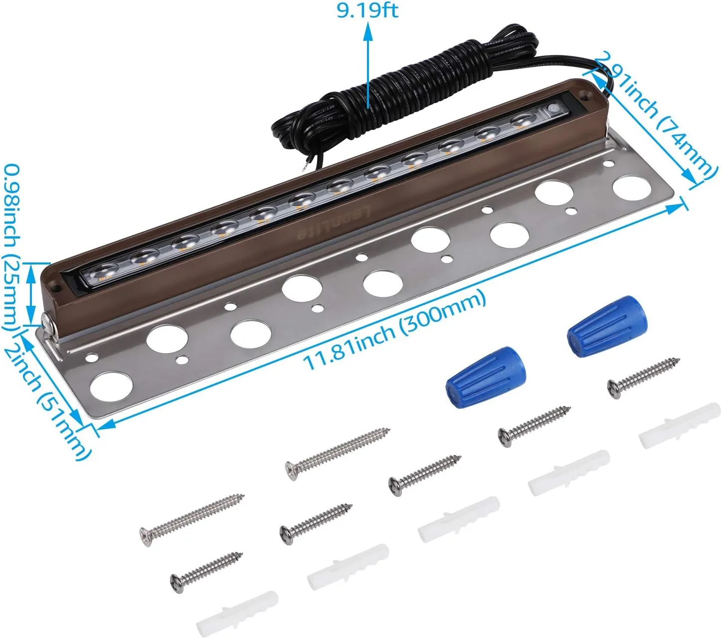 LEONLITE 8-Pack Premium Series 12 Inch Dimmable LED Hardscape Lighting 3 Way, 3W/5W/7W Retaining Wall Lights, Low Voltage Landscape Lights, 12V Paver Light, Outdoor Step Light, 3000K Warm White, ETL