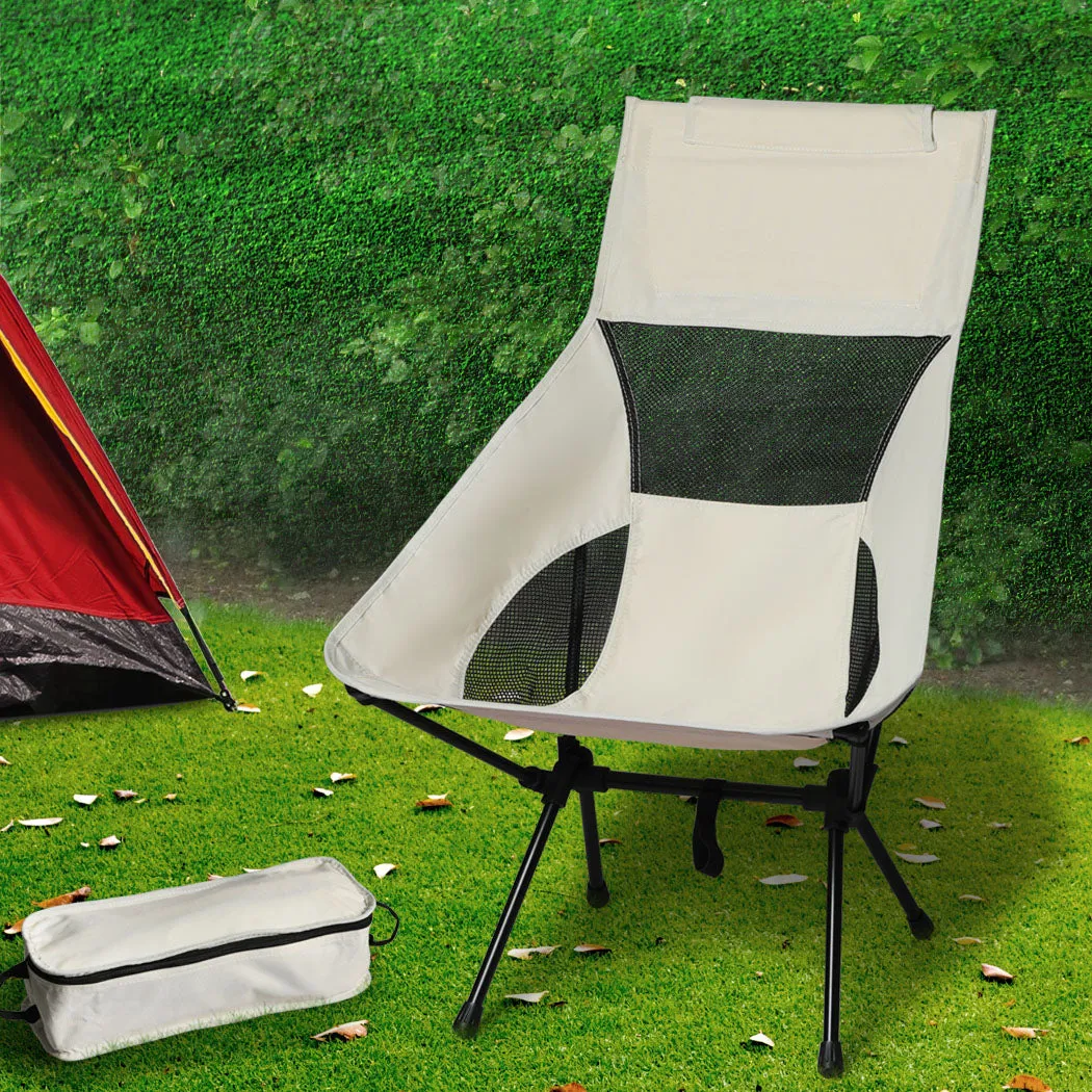 Levede Camping Chair Folding Outdoor Large Beige-TAS_Rural
