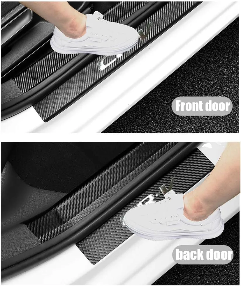 LEXLEY For 2006-2023 2024 2025 CRV CR-V Carbon Fiber Style Leather Door Sill Protector Anti-Dirty Scuff Plate Cover Guard Sills Protector Trim,Welcome Pedal Protect 4PCS -SLIVER