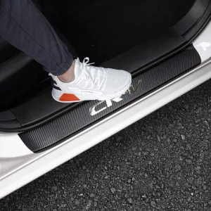 LEXLEY For 2006-2023 2024 2025 CRV CR-V Carbon Fiber Style Leather Door Sill Protector Anti-Dirty Scuff Plate Cover Guard Sills Protector Trim,Welcome Pedal Protect 4PCS -SLIVER