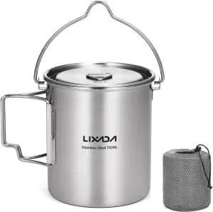 Lid Mug Camping Privacy-focused Stainless Pot,750Ml Hiking Water Steel Handles Backpacking for Cup Outdoor Cup Camping Foldable and Beautifully designed with