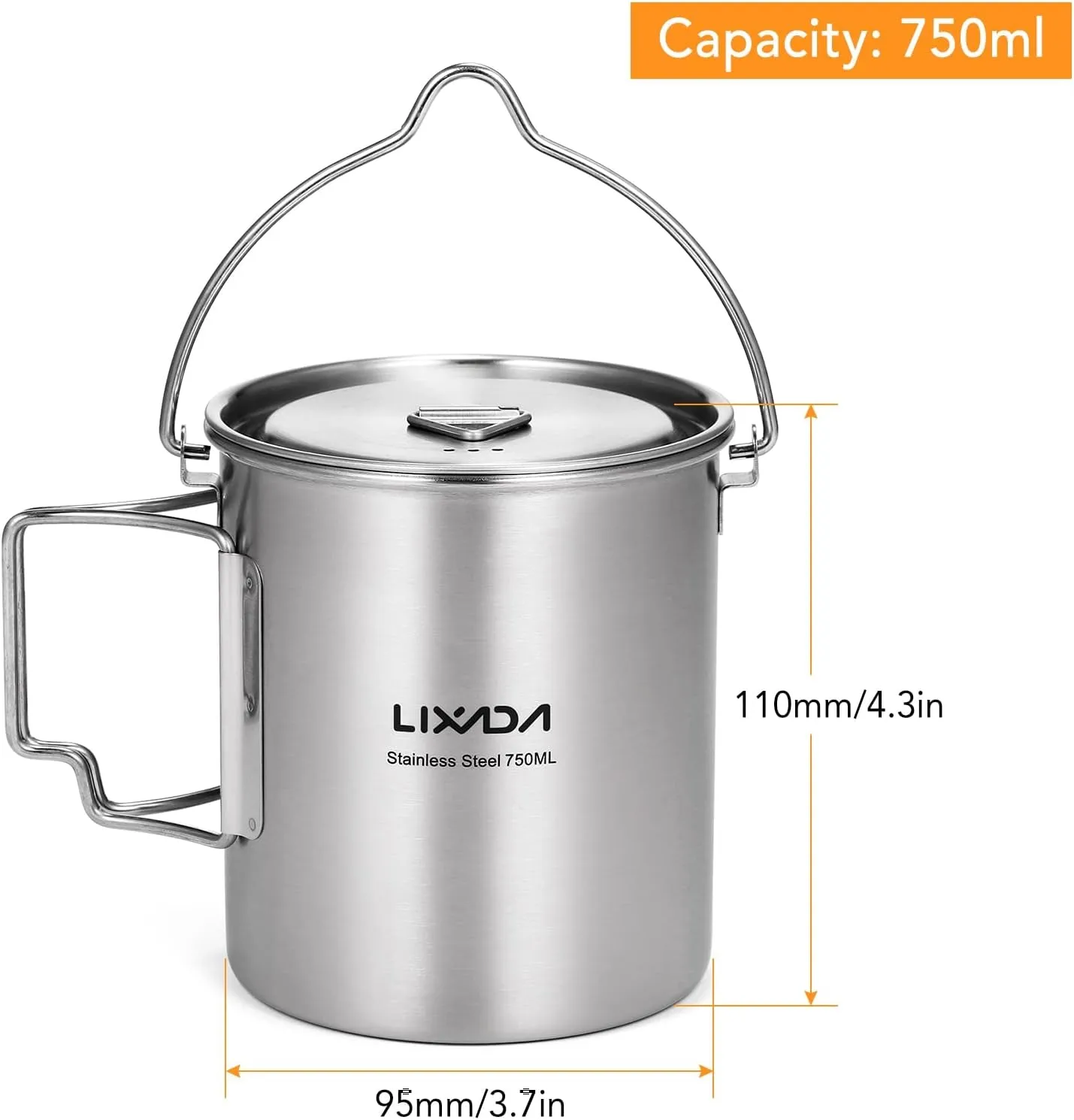 Lid Mug Camping Privacy-focused Stainless Pot,750Ml Hiking Water Steel Handles Backpacking for Cup Outdoor Cup Camping Foldable and Beautifully designed with