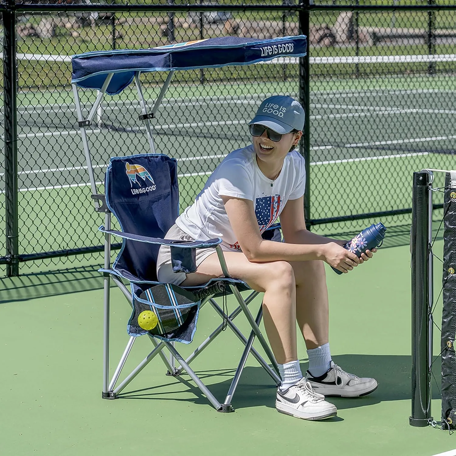 Life is Good Max Shade Chair, Portable Folding Chair with Canopy and Cup Holders for Beach, Sports, Tailgates, Camping, Fishing, Blue