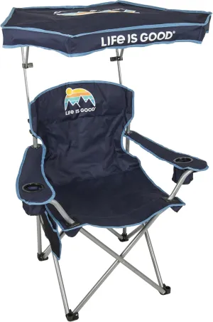Life is Good Max Shade Chair, Portable Folding Chair with Canopy and Cup Holders for Beach, Sports, Tailgates, Camping, Fishing, Blue