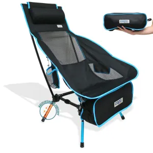 Lightweight Backpacking Chair With Headrest, Side Pocket and Cup Holder