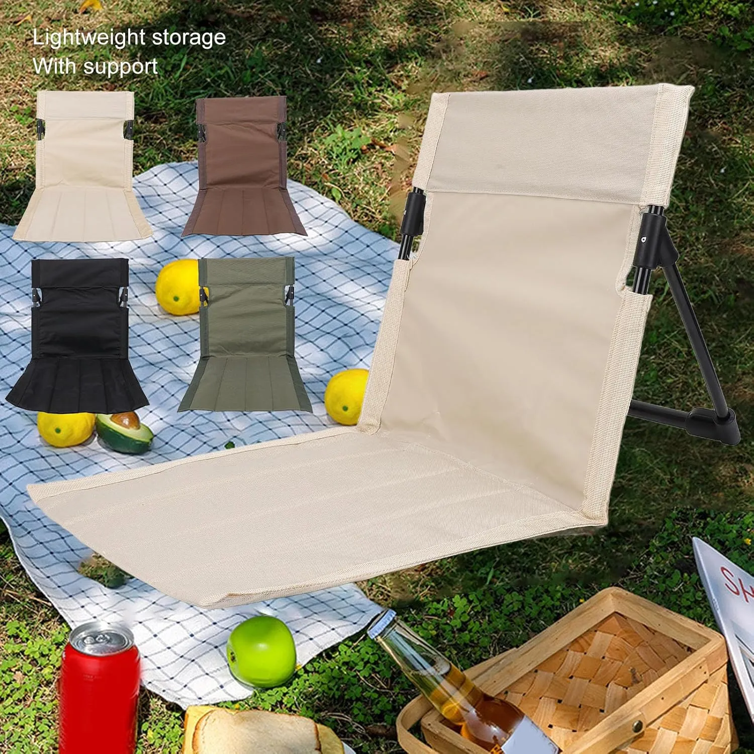 Lightweight, Comfortable Camping Folding Chair with Backrest for Outdoor, Fishing, Lounging on The Beach, Ideal Portable Lazy Floor Chair with Back Support (OD Green)