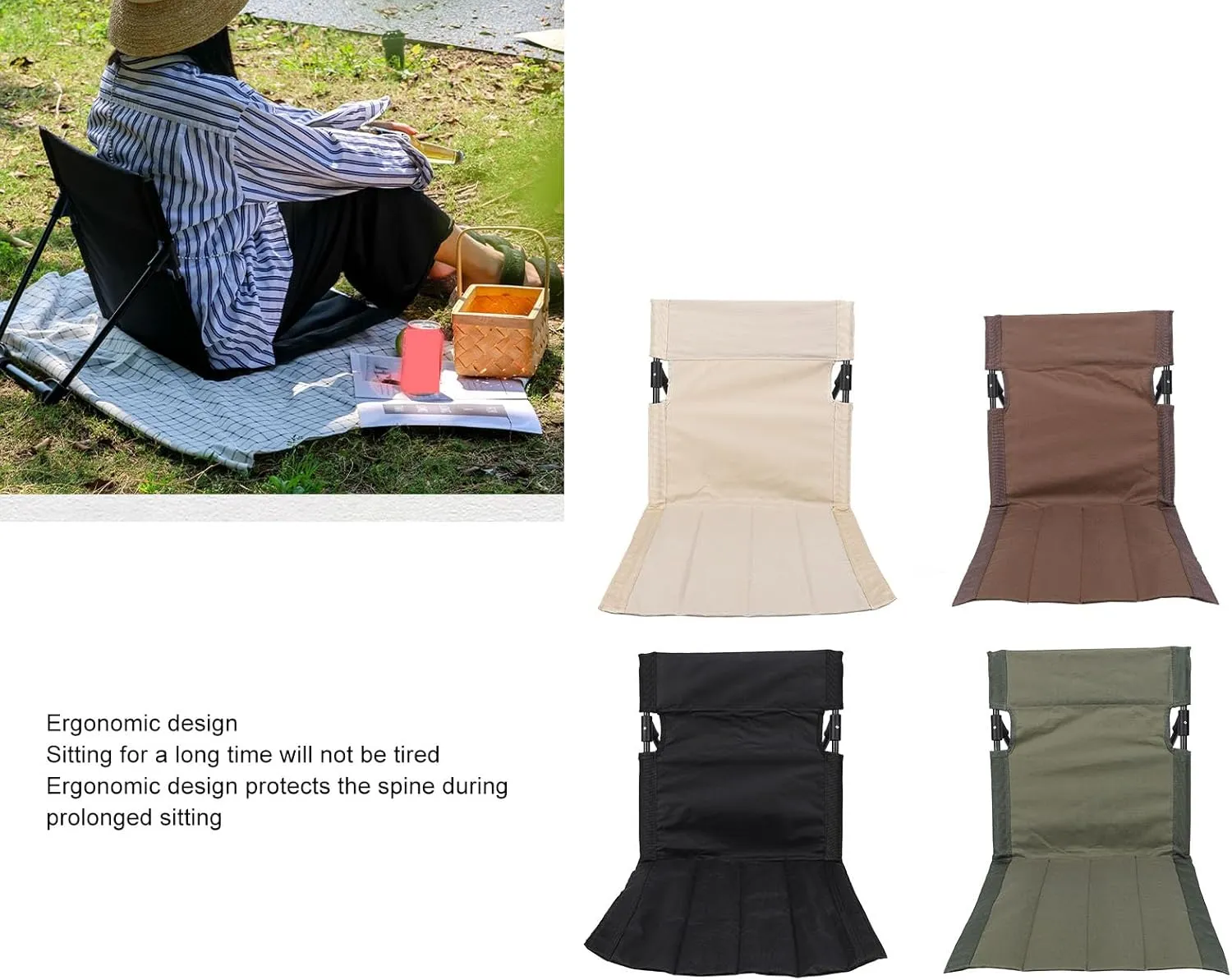 Lightweight, Comfortable Camping Folding Chair with Backrest for Outdoor, Fishing, Lounging on The Beach, Ideal Portable Lazy Floor Chair with Back Support (OD Green)