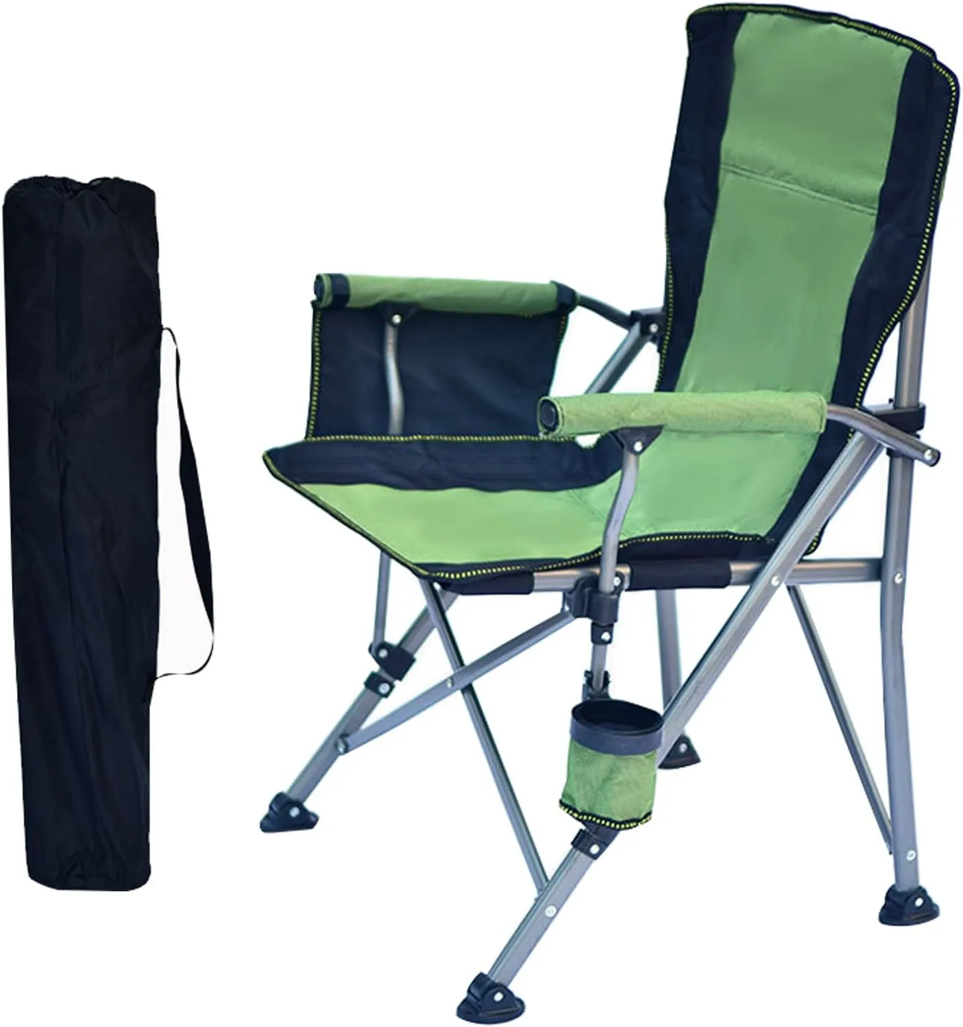 Lightweight Folding Outdoor Beach Camp Chair with Cup Holder, Large Portable Folding Lawn Chairs for Adults, 330lbs Capacity, for Fishing, Hiking, Picnic, Travel, Carry Bag,Green