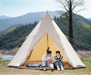 Lightweight Teepee Camping Tent Pyramid Tent for Mountaineering Hiking Camping 5-8 Person Family Camping Teepee Tent, 4X4X2.8M, Cotton Cloth