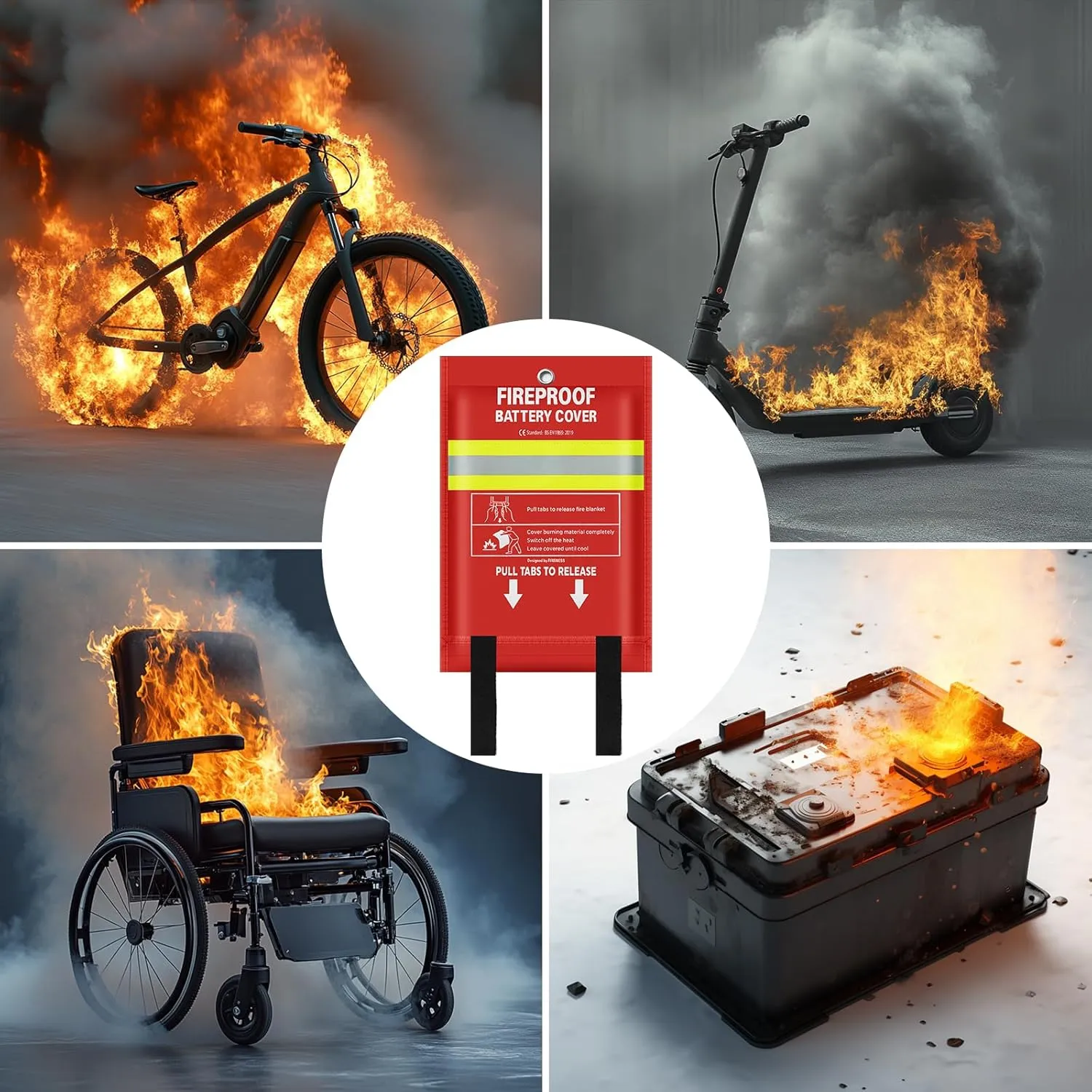 Lipo Battery Fireproof Cover Battery Safe Blanket for Ebike and Escooter Storage,Charging and Discharging, EV Fire Blanket for Lithium Battery (40x50 inch)