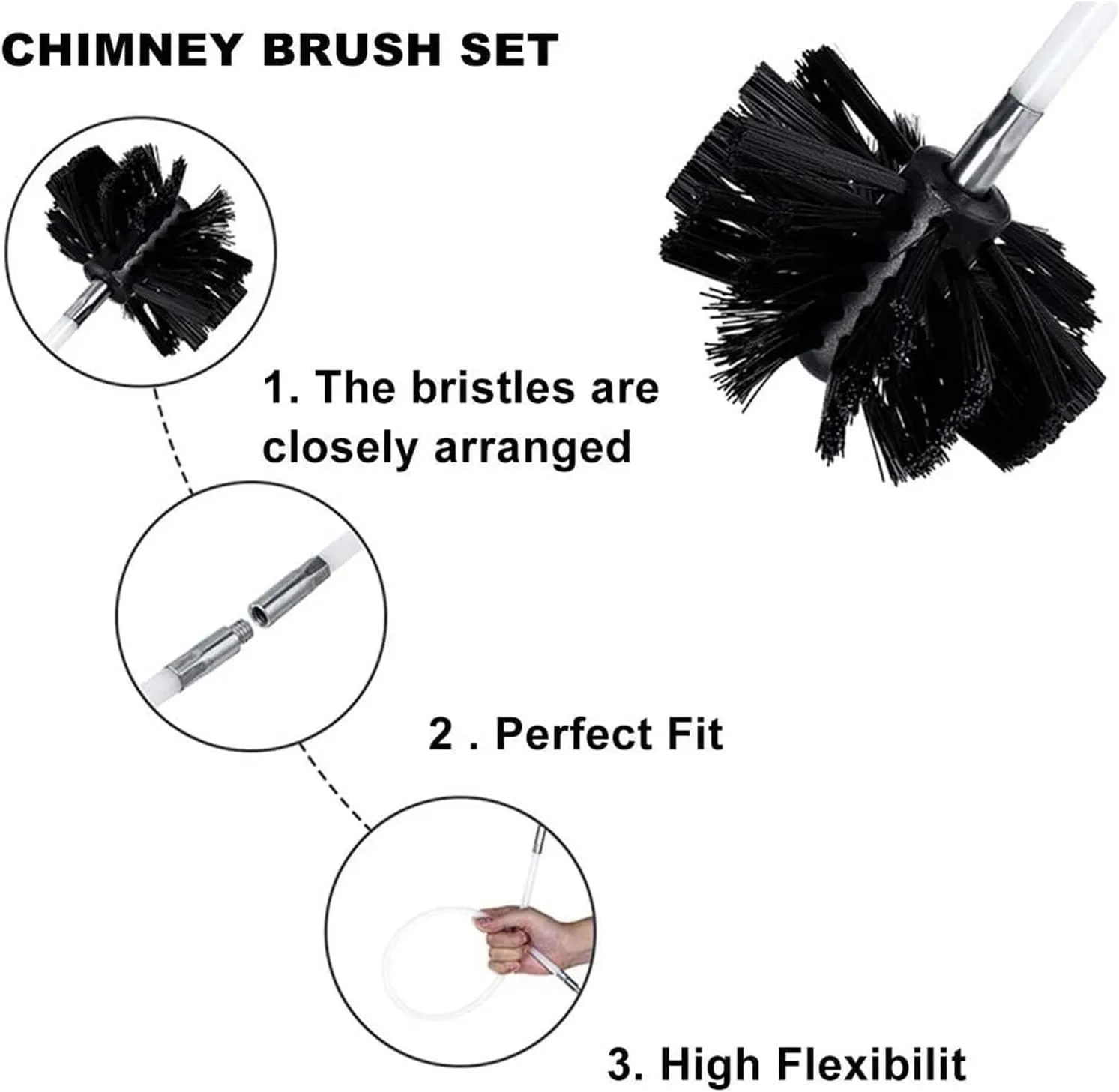 LIYUN Chimney Sweep kit Chimney Cleaning Brush Set with 18 Flexible Nylon Rods   1 Brush Head   Storage Bag, Duct Ventilation Cleaning Set, Sweeping Brush Tool for Smoke/Fireplace(15 Rods,410mm)