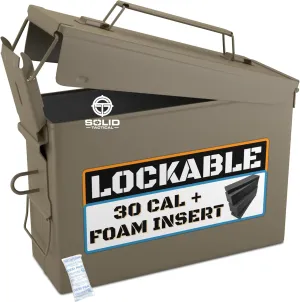 Lockable 30 & 50 Cal Metal Ammo Storage Box 9mm - Military & Army Steel Ammo Can for Ammunition Storage - Waterproof Ammo Crate Utility Box