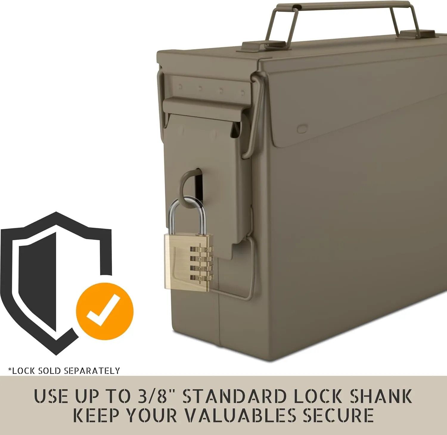 Lockable 30 & 50 Cal Metal Ammo Storage Box 9mm - Military & Army Steel Ammo Can for Ammunition Storage - Waterproof Ammo Crate Utility Box