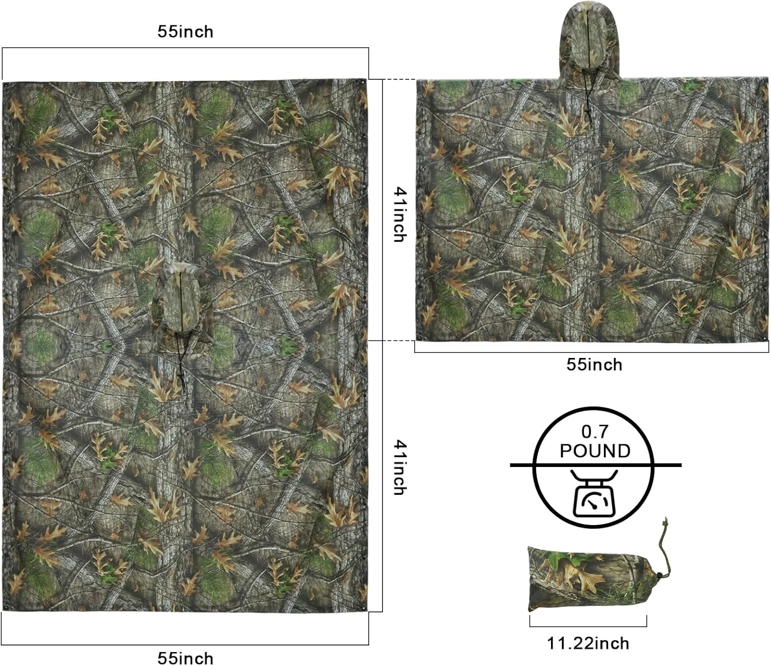 LOOGU Camo Rain Poncho with Hood Waterproof Lightweight Raincoat Rain Gear Men Women Outdoor Camping Hunting Hiking Fishing