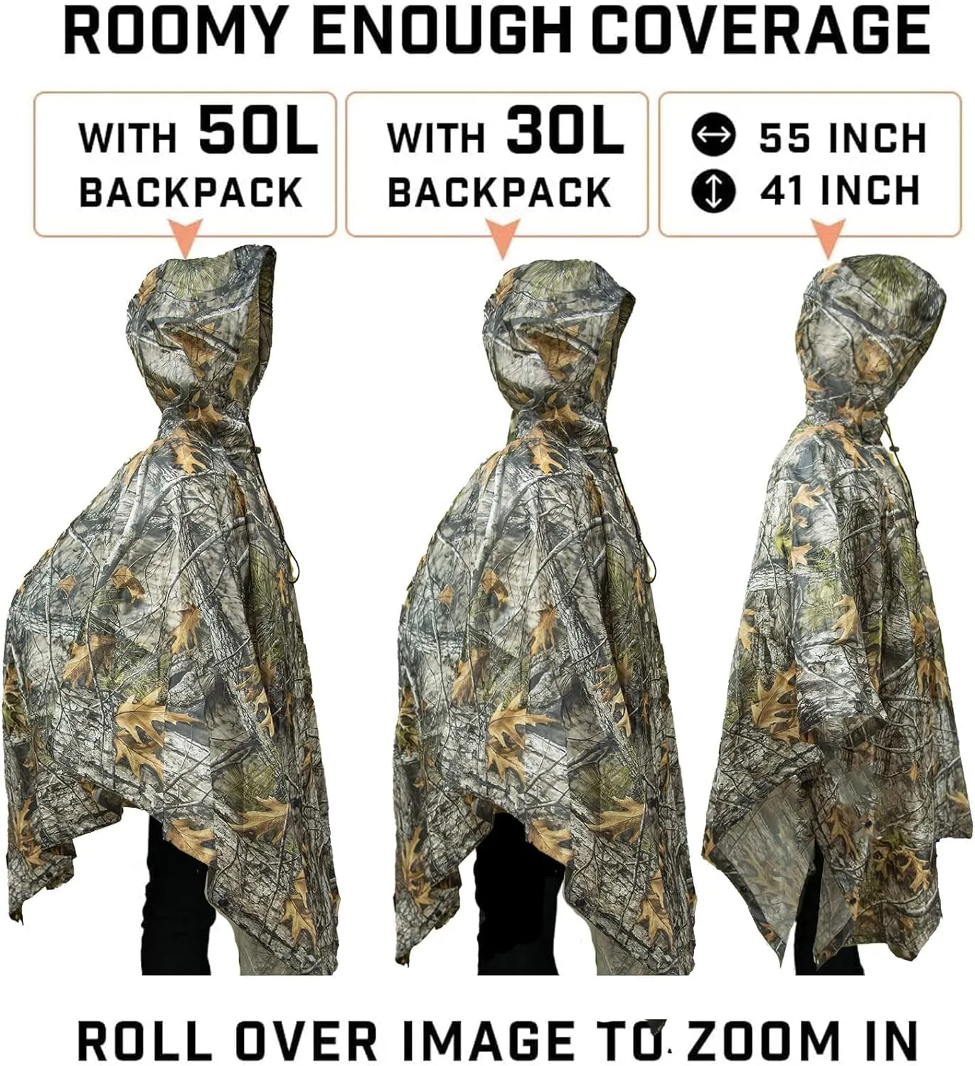 LOOGU Camo Rain Poncho with Hood Waterproof Lightweight Raincoat Rain Gear Men Women Outdoor Camping Hunting Hiking Fishing