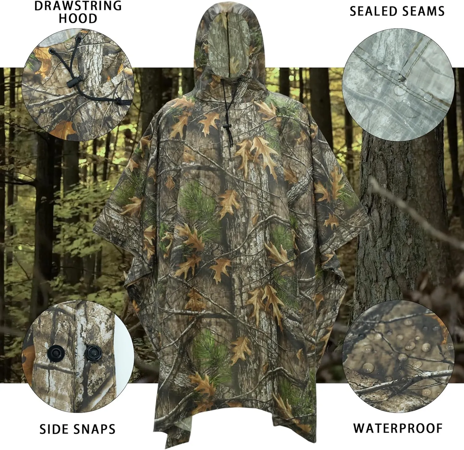 LOOGU Camo Rain Poncho with Hood Waterproof Lightweight Raincoat Rain Gear Men Women Outdoor Camping Hunting Hiking Fishing