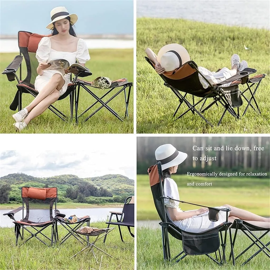 Lounge Chair 2 in 1 Camping Chair with Footrest Recliner Folding Chaise Lounge Chair Portable Beach Travel Lawn with Cup Holder Pillow and Carry Bag for Fishing Picnics/8969(Style3)