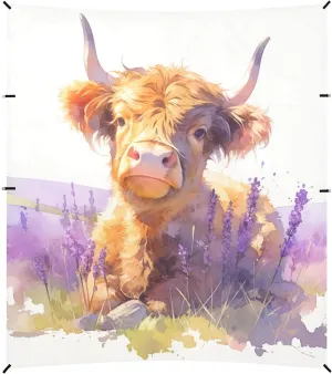 Lovely Brown Scottish Highland Cattle with Lavender Foldable Beach Cabana UPF50  Lightweight Portable Sun Shelter Includes Sand Shovel, Sandbags, Stability Poles for Camping, Picnics, Backyard