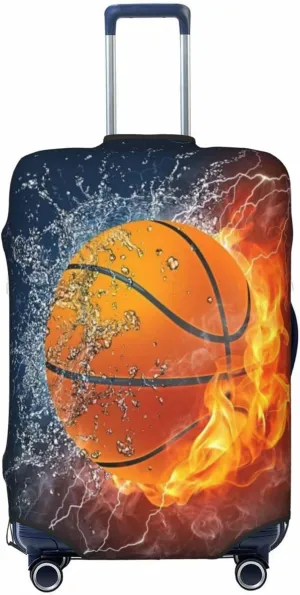Luggage Cover For Travel Basketball Ball Fire Water Lightening– Scratch-Resistant Business Trips 20-28 Inch.