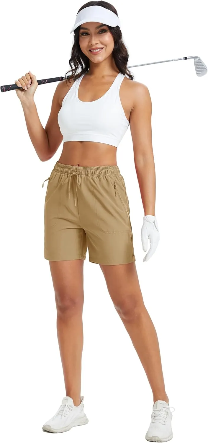 MAGCOMSEN Women's 5" Hiking Shorts UPF 50  Quick Dry Lightweight Athletic Running Golf Summer Casual Shorts with Pockets