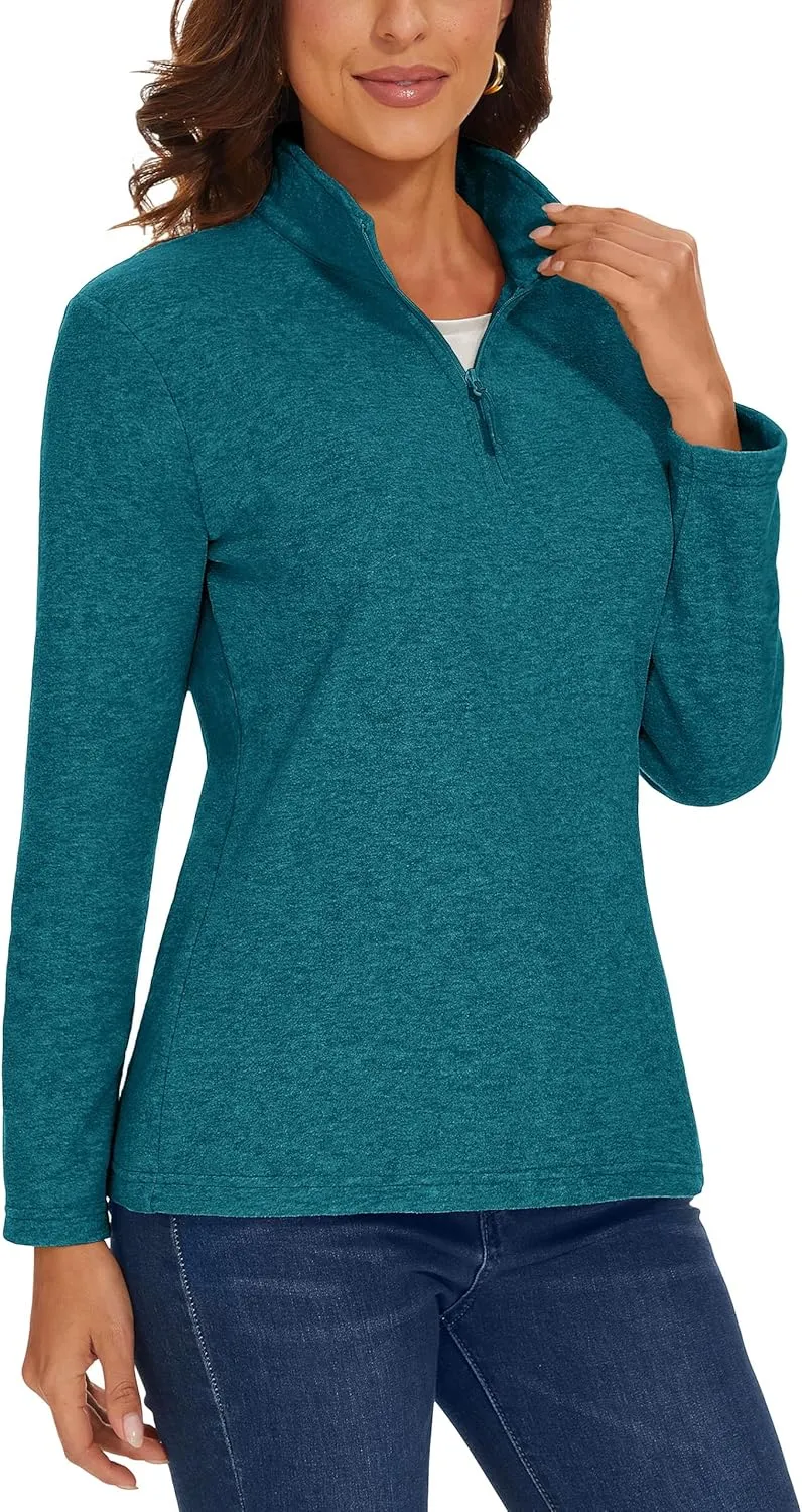 MAGCOMSEN Womens Quarter Zip Pullover Polar Fleece Jacket Soft Lightweight Sweatshirts Long Sleeve Warm Tops