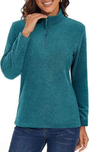 MAGCOMSEN Womens Quarter Zip Pullover Polar Fleece Jacket Soft Lightweight Sweatshirts Long Sleeve Warm Tops