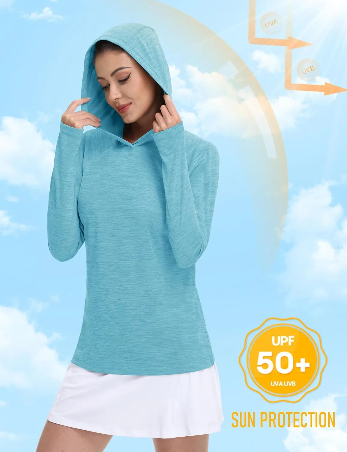 MAGCOMSEN Women's Sun Protection Hoodie Shirts UPF 50  Long Sleeve Top Quick Dry Lightweight for Hiking Athletic