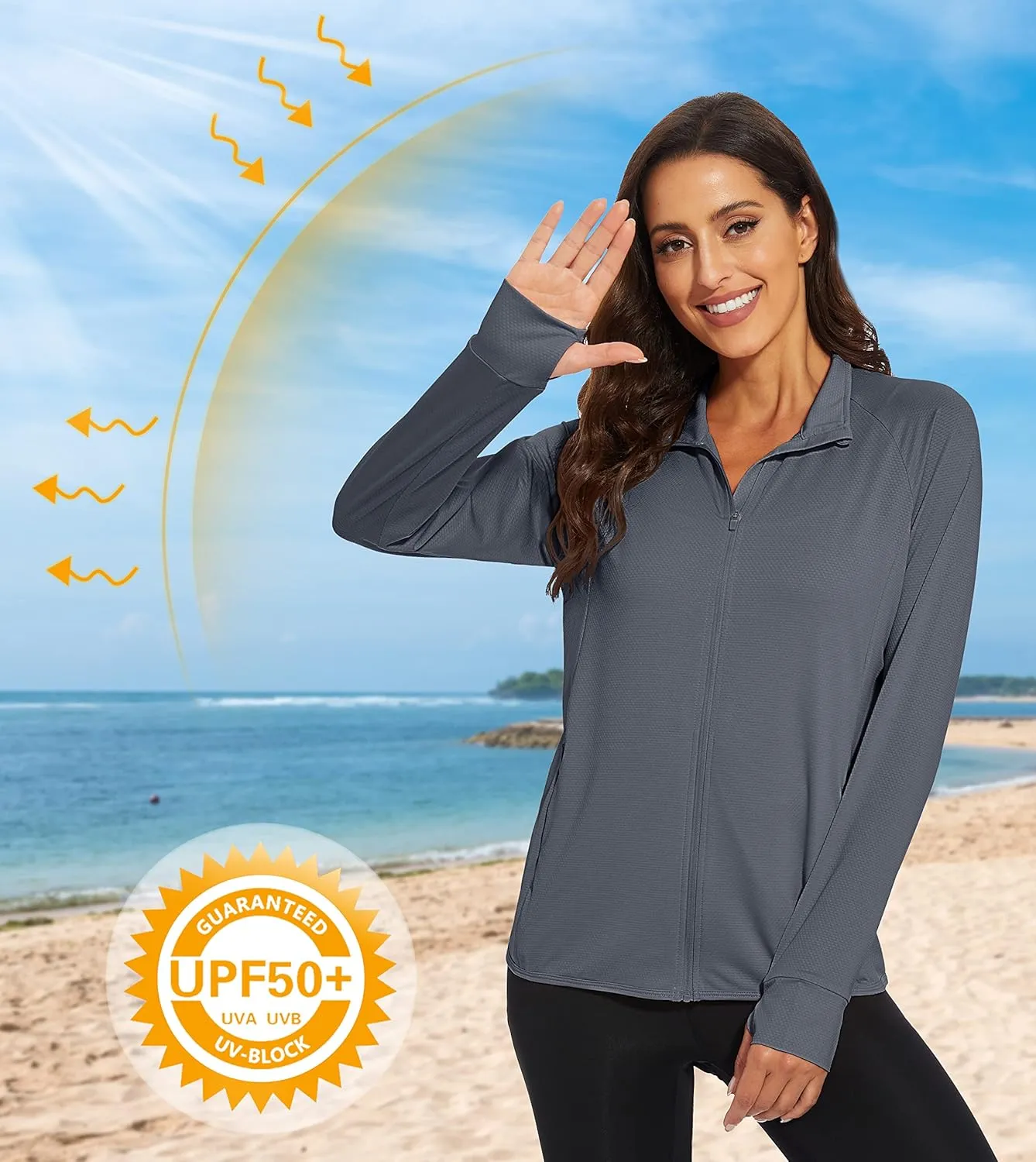 MAGCOMSEN Women's UPF 50  Lightweight Athletic Jacket Sun Protection Full Zip Long Sleeve Shirts Hiking Outdoor Pockets