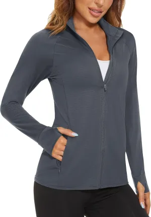MAGCOMSEN Women's UPF 50  Lightweight Athletic Jacket Sun Protection Full Zip Long Sleeve Shirts Hiking Outdoor Pockets