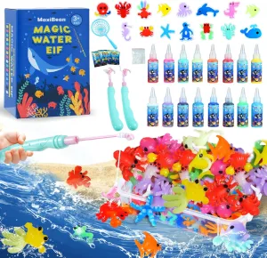 Magic Water Elf Toy Kit - Squishy Maker with 16 Magic Gels&15 Molds and Water Elf Fishing Rod, Aqua Fairy Water Gel Kit DIY Craft Kit, Birthday Gifts & Party Favors for Kids Ages 3 
