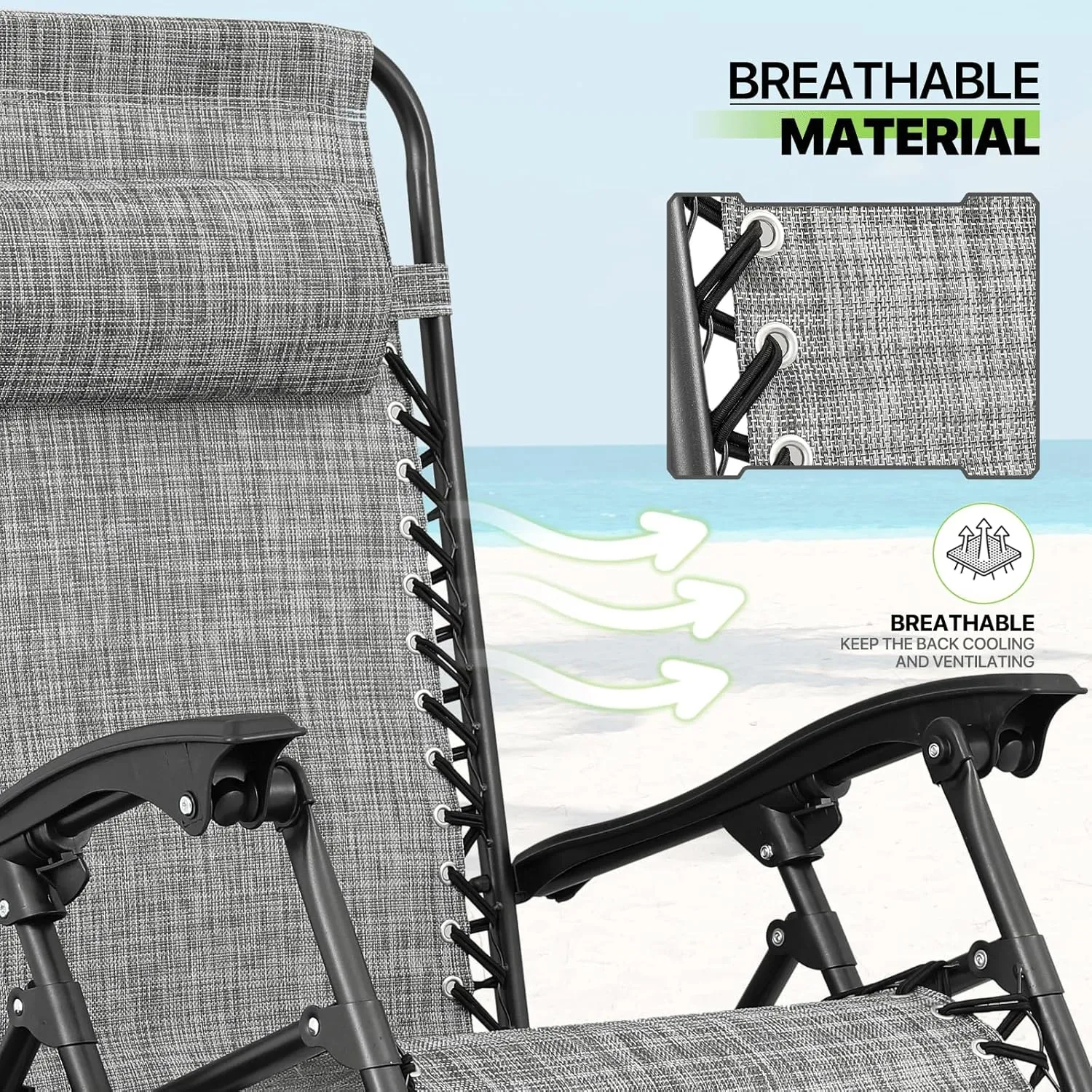 Magshion Zero Gravity Lounge Chairs Set of 2, Outdoor Patio Reclining Chair with Side Tray, Adjustable Anti-Gravity Recliners with Pillow Headrest, Folding Lounger for Lawn Camping Beach, Dark Grey
