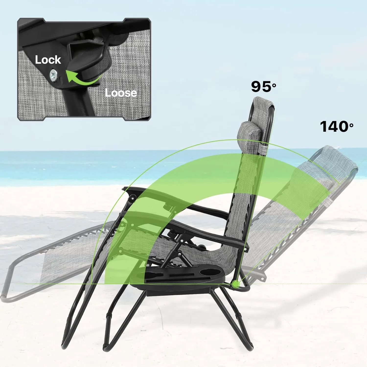 Magshion Zero Gravity Lounge Chairs Set of 2, Outdoor Patio Reclining Chair with Side Tray, Adjustable Anti-Gravity Recliners with Pillow Headrest, Folding Lounger for Lawn Camping Beach, Dark Grey