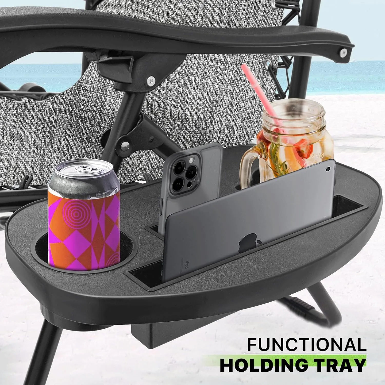 Magshion Zero Gravity Lounge Chairs Set of 2, Outdoor Patio Reclining Chair with Side Tray, Adjustable Anti-Gravity Recliners with Pillow Headrest, Folding Lounger for Lawn Camping Beach, Dark Grey