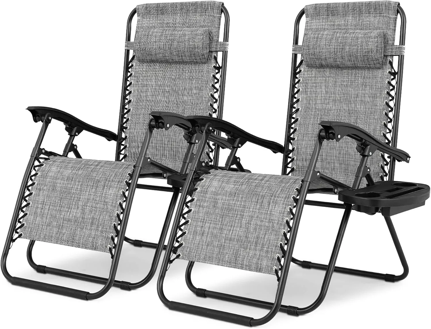 Magshion Zero Gravity Lounge Chairs Set of 2, Outdoor Patio Reclining Chair with Side Tray, Adjustable Anti-Gravity Recliners with Pillow Headrest, Folding Lounger for Lawn Camping Beach, Dark Grey