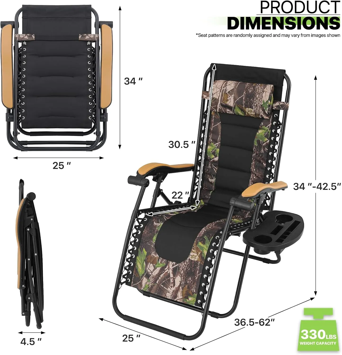 Magshion Zero Gravity Lounge Chairs Set of 2, Outdoor Patio Reclining Chair with Side Tray, Adjustable Anti-Gravity Recliners with Pillow Headrest, Folding Lounger for Lawn Camping Beach