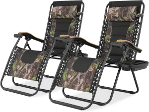 Magshion Zero Gravity Lounge Chairs Set of 2, Outdoor Patio Reclining Chair with Side Tray, Adjustable Anti-Gravity Recliners with Pillow Headrest, Folding Lounger for Lawn Camping Beach