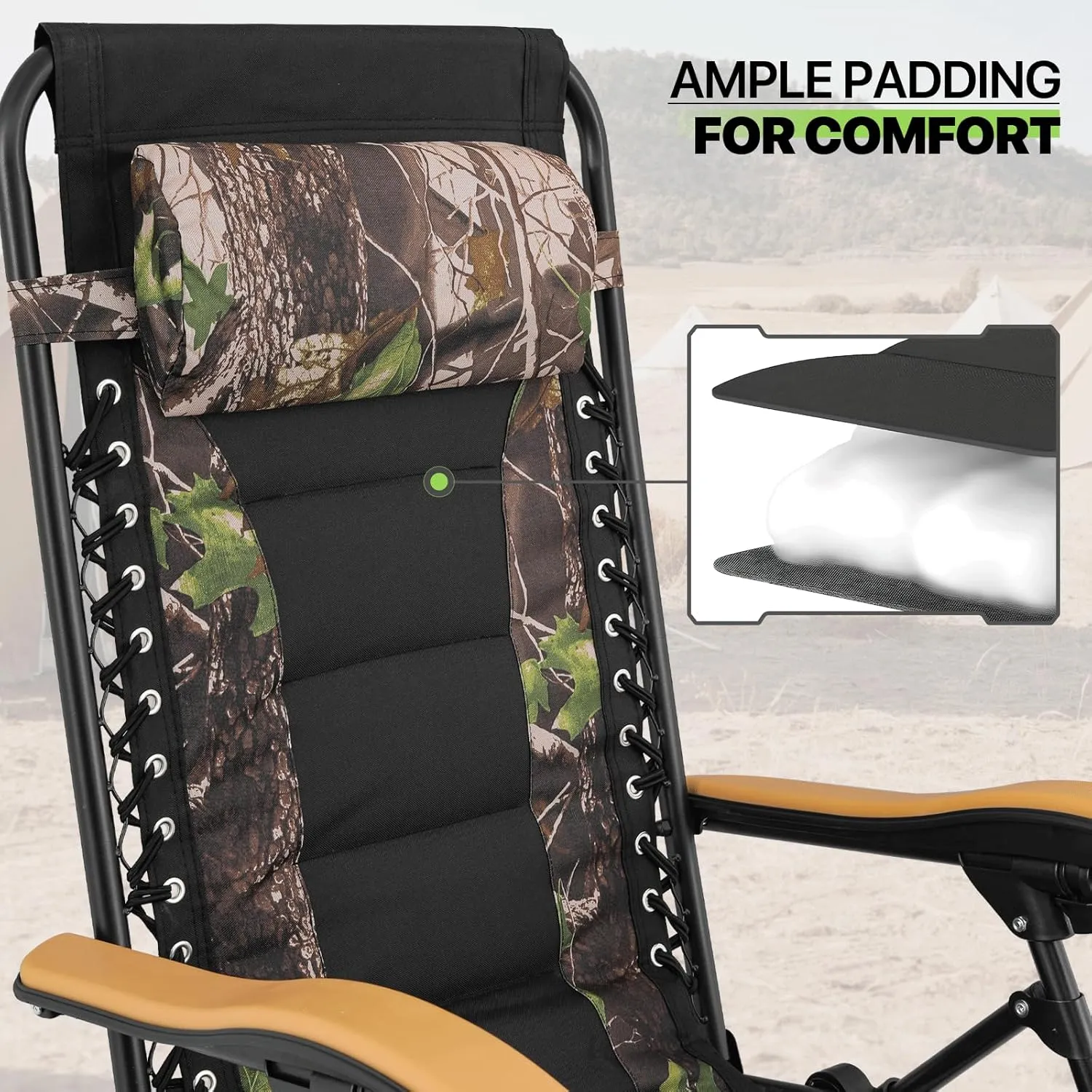 Magshion Zero Gravity Lounge Chairs Set of 2, Outdoor Patio Reclining Chair with Side Tray, Adjustable Anti-Gravity Recliners with Pillow Headrest, Folding Lounger for Lawn Camping Beach