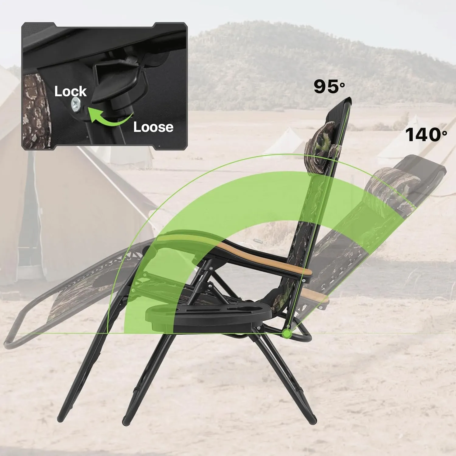 Magshion Zero Gravity Lounge Chairs Set of 2, Outdoor Patio Reclining Chair with Side Tray, Adjustable Anti-Gravity Recliners with Pillow Headrest, Folding Lounger for Lawn Camping Beach
