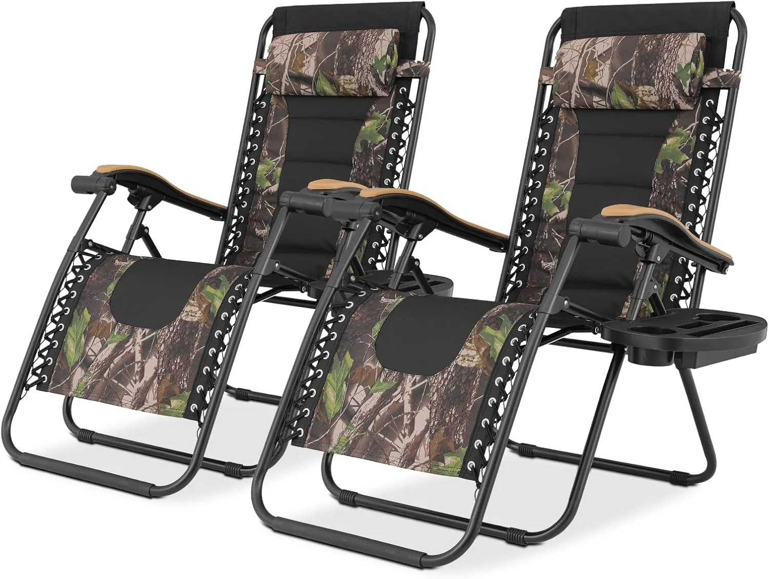 Magshion Zero Gravity Lounge Chairs Set of 2, Outdoor Patio Reclining Chair with Side Tray, Adjustable Anti-Gravity Recliners with Pillow Headrest, Folding Lounger for Lawn Camping Beach