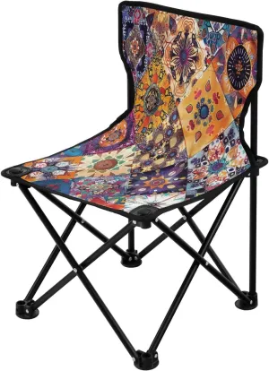 Mandala Plaid Portable Outdoor Folding Chair Anti-Slip Padded Oxford Cloth Stool Camping Chair Small for Beach Hiking Fishing Gardening Quad Camp Chair