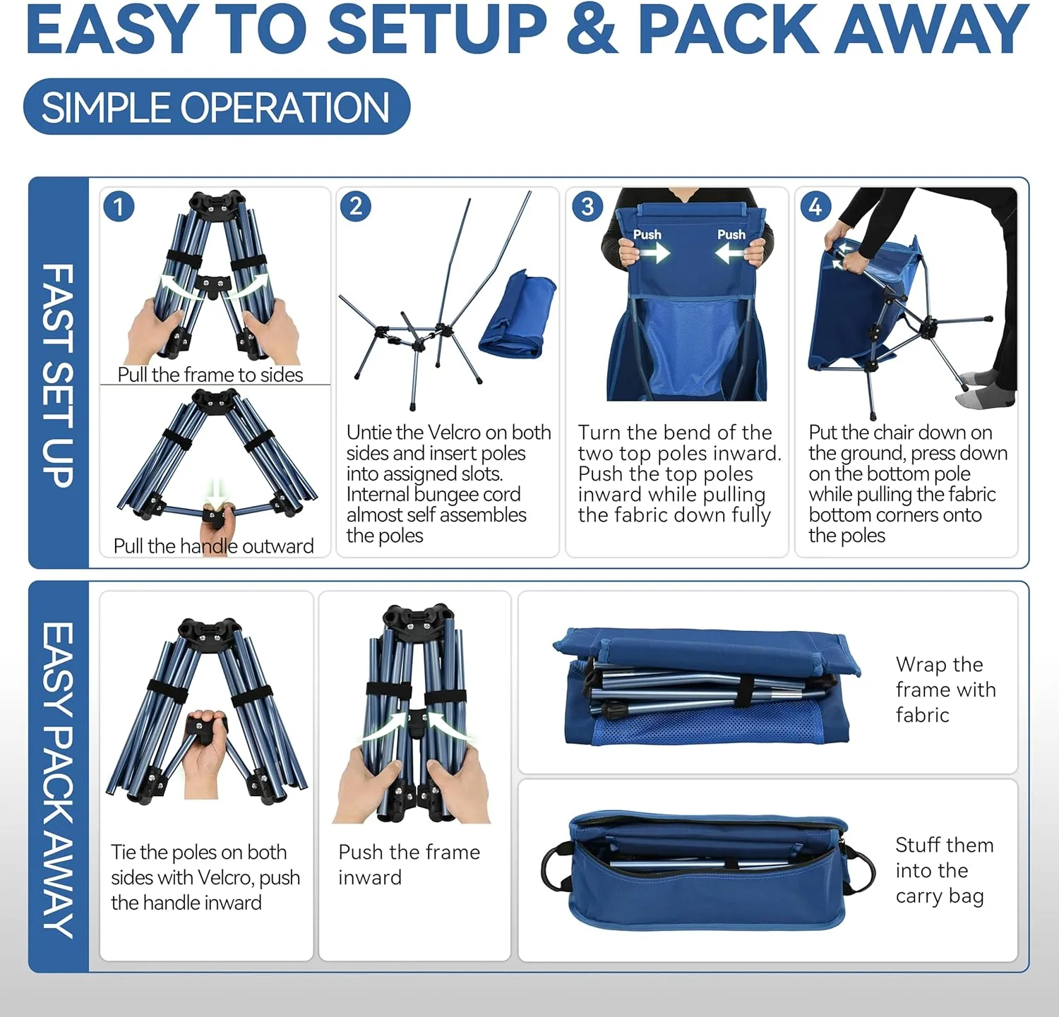 MARCHWAY Lightweight Folding High Back Camping Chair with Head Support, Stable Portable Compact for Outdoor Camp, Travel, Beach, Picnic, Festival, Hiking, Backpacking (Highback Dark Blue)