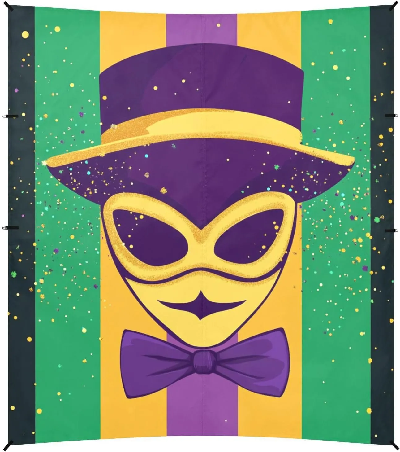Mardi Gras Carnival Tie Masks Hats Foldable Beach Canopy UPF50 Water-Resistant Sun Shelter with Sandbags and Shovel for Camping, Picnics, Backyard
