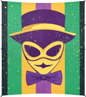 Mardi Gras Carnival Tie Masks Hats Foldable Beach Canopy UPF50 Water-Resistant Sun Shelter with Sandbags and Shovel for Camping, Picnics, Backyard