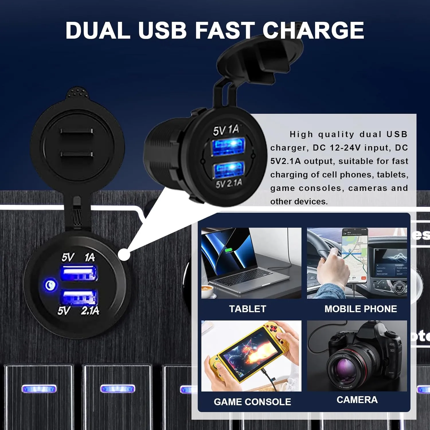Marine Boat Rocker Switch Panel,Waterproof 8 Gang Multi-Function Toggle Light Switch Panel with Dual USB and Voltmeter Panel for RVs, Cars, Boats, Trucks,Trailers 12-24V (Black, 8 Gang)