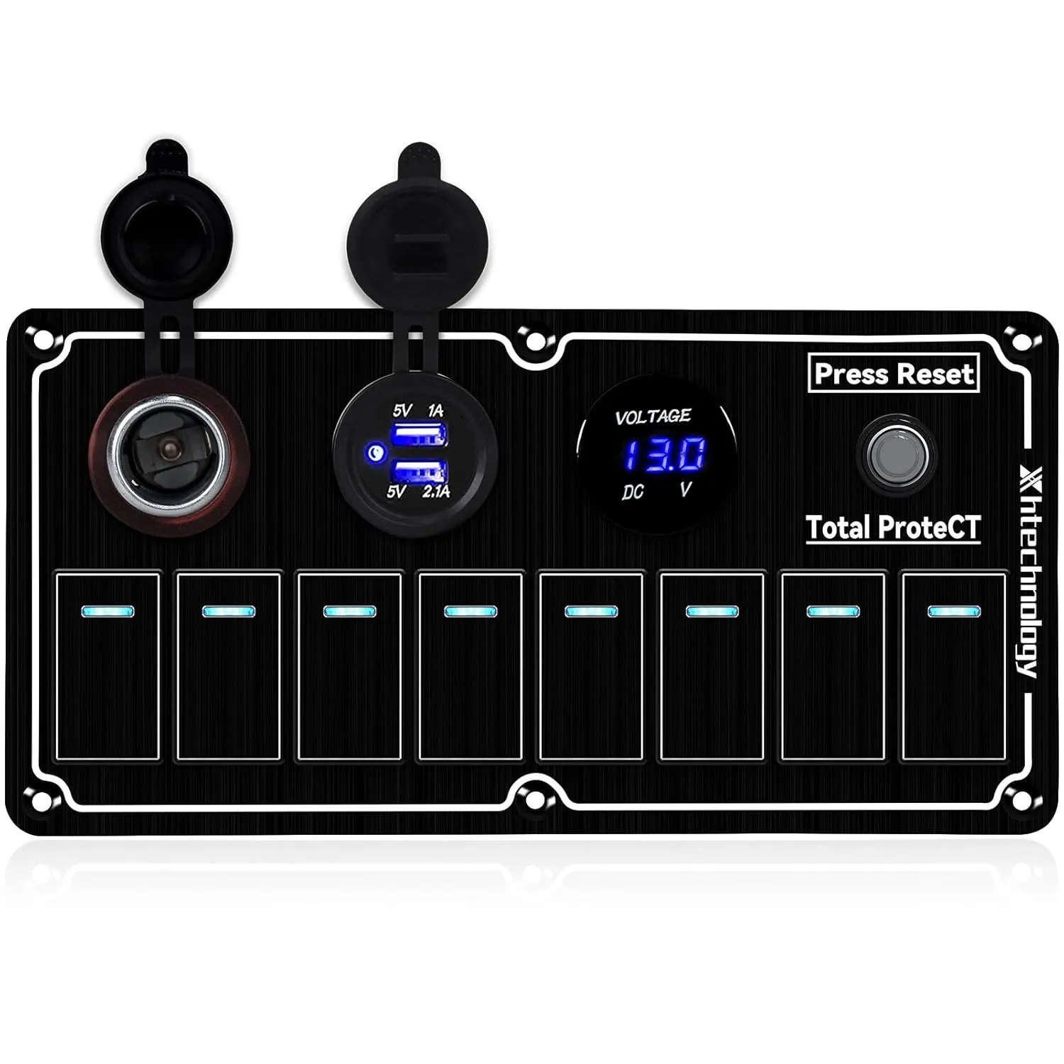 Marine Boat Rocker Switch Panel,Waterproof 8 Gang Multi-Function Toggle Light Switch Panel with Dual USB and Voltmeter Panel for RVs, Cars, Boats, Trucks,Trailers 12-24V (Black, 8 Gang)