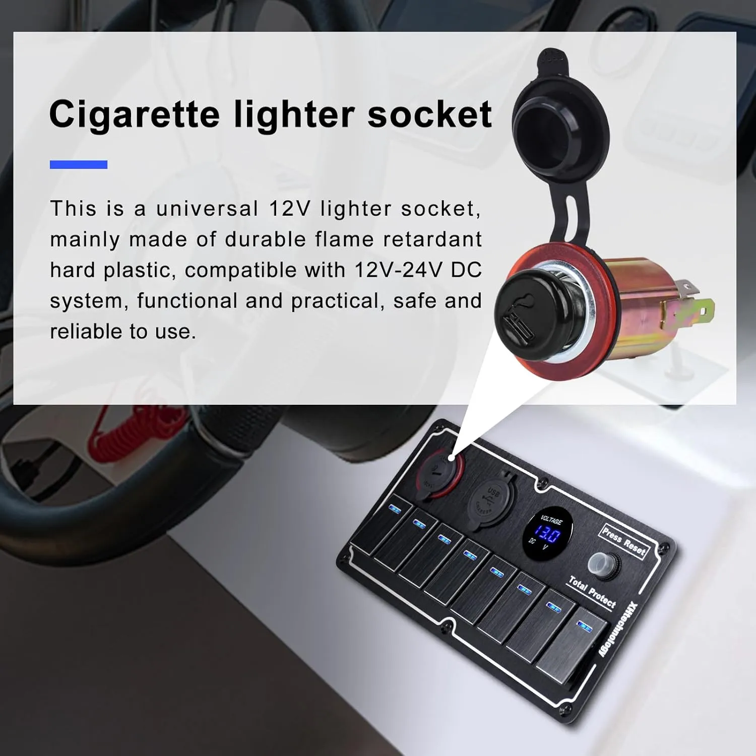 Marine Boat Rocker Switch Panel,Waterproof 8 Gang Multi-Function Toggle Light Switch Panel with Dual USB and Voltmeter Panel for RVs, Cars, Boats, Trucks,Trailers 12-24V (Black, 8 Gang)