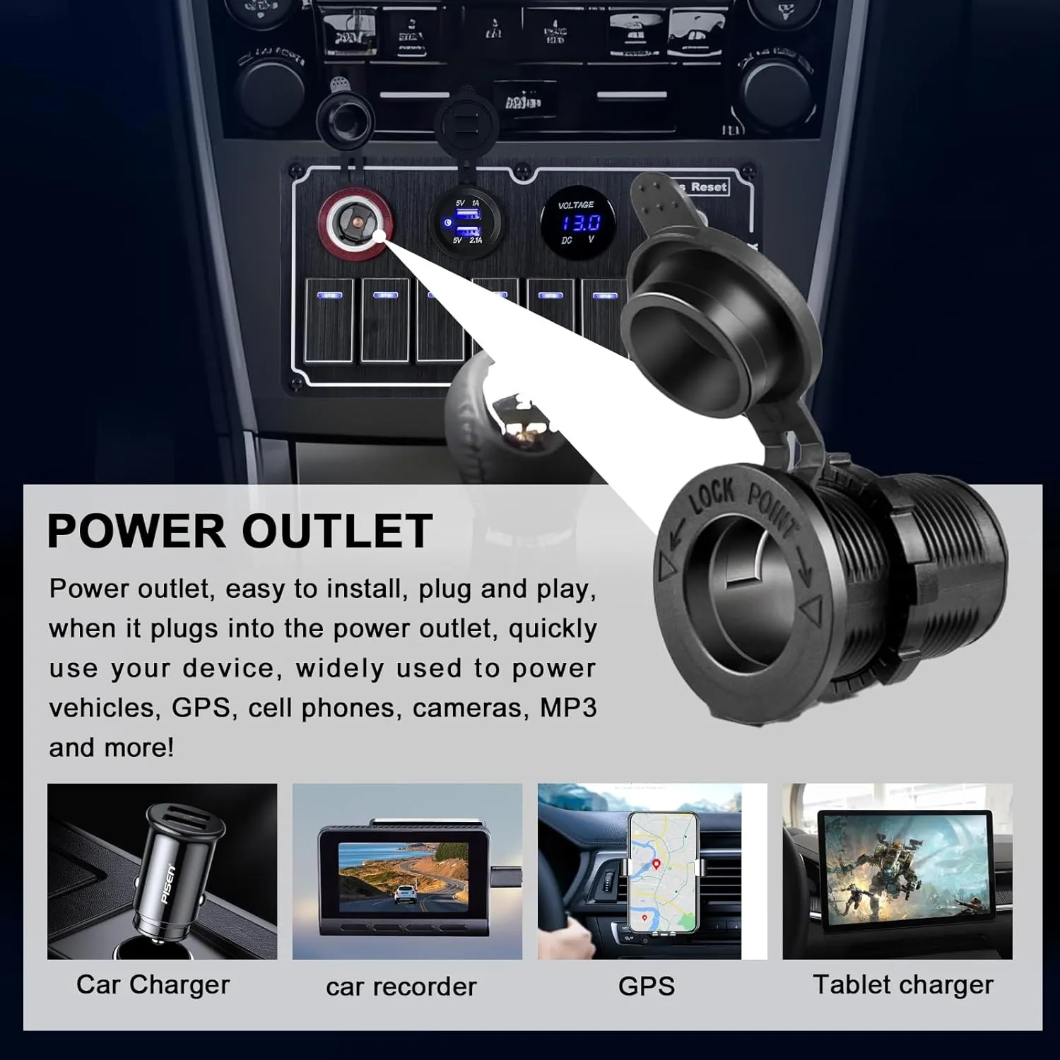 Marine Boat Rocker Switch Panel,Waterproof 8 Gang Multi-Function Toggle Light Switch Panel with Dual USB and Voltmeter Panel for RVs, Cars, Boats, Trucks,Trailers 12-24V (Black, 8 Gang)