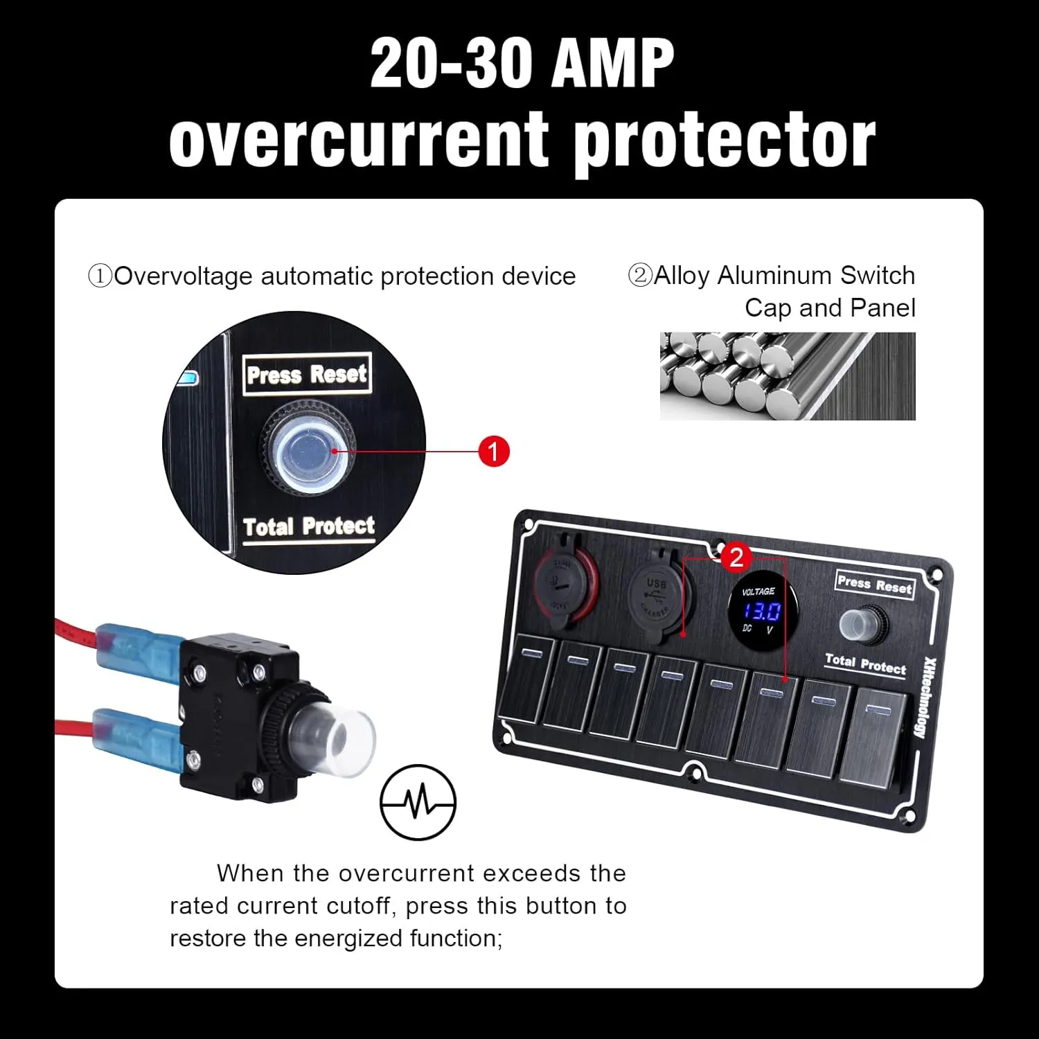 Marine Boat Rocker Switch Panel,Waterproof 8 Gang Multi-Function Toggle Light Switch Panel with Dual USB and Voltmeter Panel for RVs, Cars, Boats, Trucks,Trailers 12-24V (Black, 8 Gang)