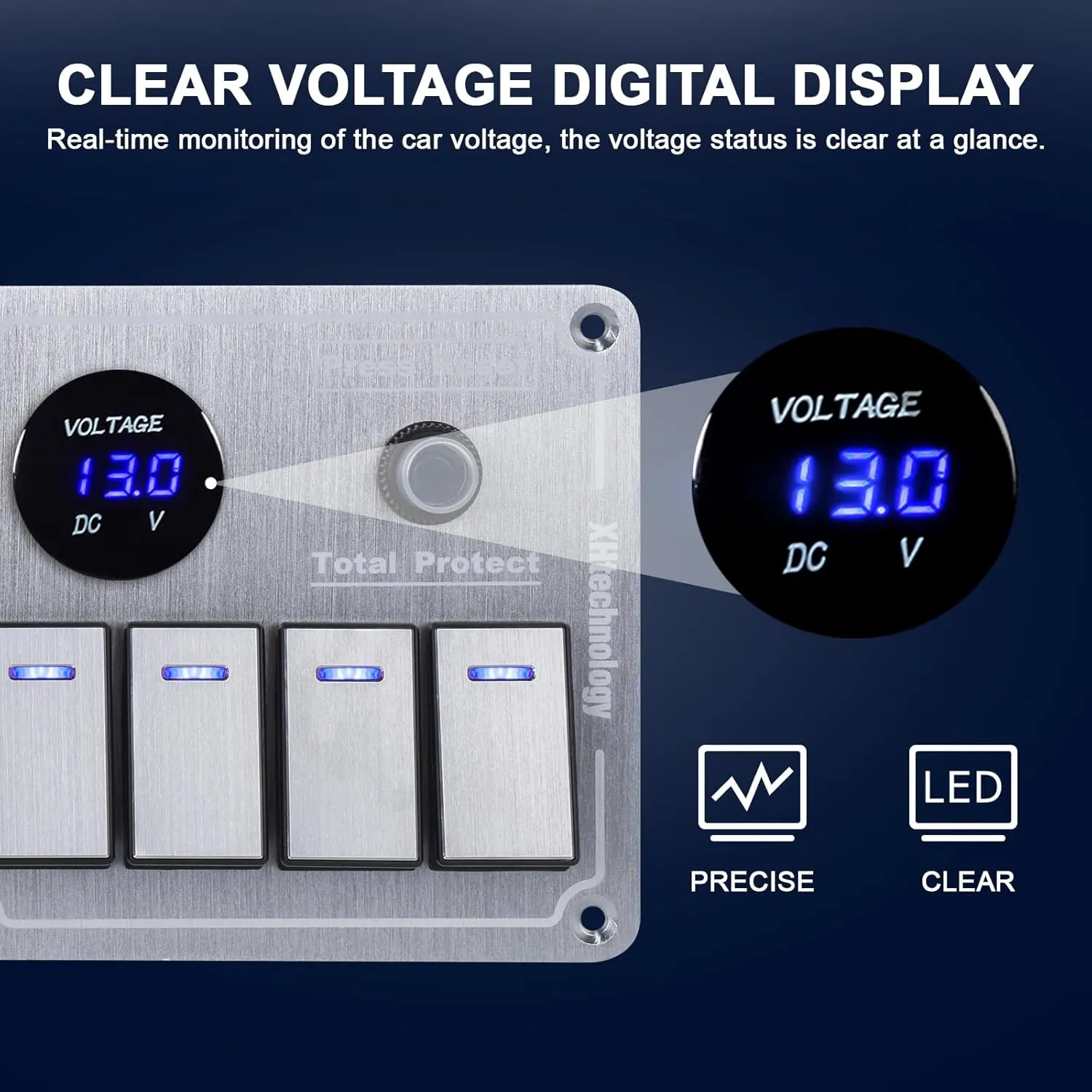 Marine Boat Rocker Switch Panel,Waterproof Aluminum 8 Gang Toggle Switch Panel with Dual USB and Voltmeter Panel for RVs, Cars, Boats, Trucks,Trailers - 12-24V (Silver, 8 Gang)