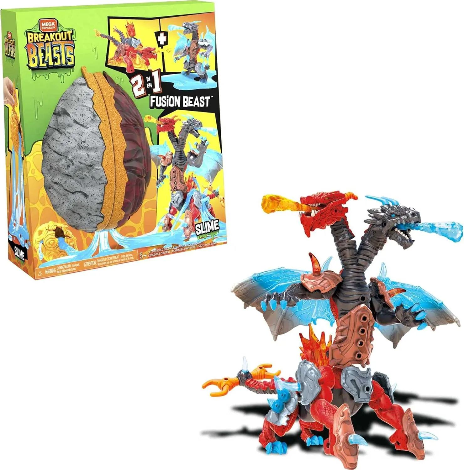 Mega Construx Breakout Beasts 2-in-1 Fusion Beast Construction Set with 2 Buildable Figures, Slime for Kids
